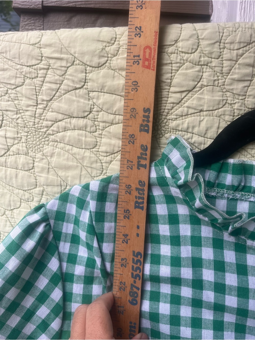 Green Gingham Ruffle Front Top - Picture 5 of 7